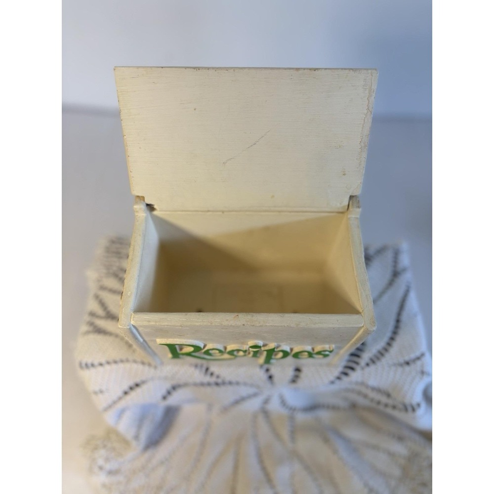 Vintage Recipe box flip open flowers Floral wood look white green pink FTD 1985 - Picture 3 of 11